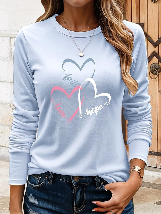 Women's T Shirt Print Heart Graphic Vintage Stylish Classic