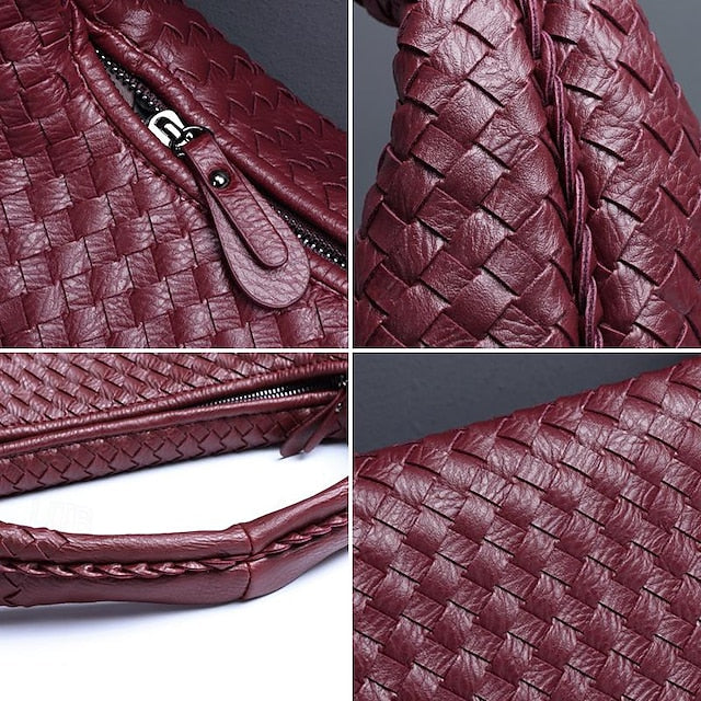 Faux Women's Bag Leather Burgundy Hobo – Chic Woven