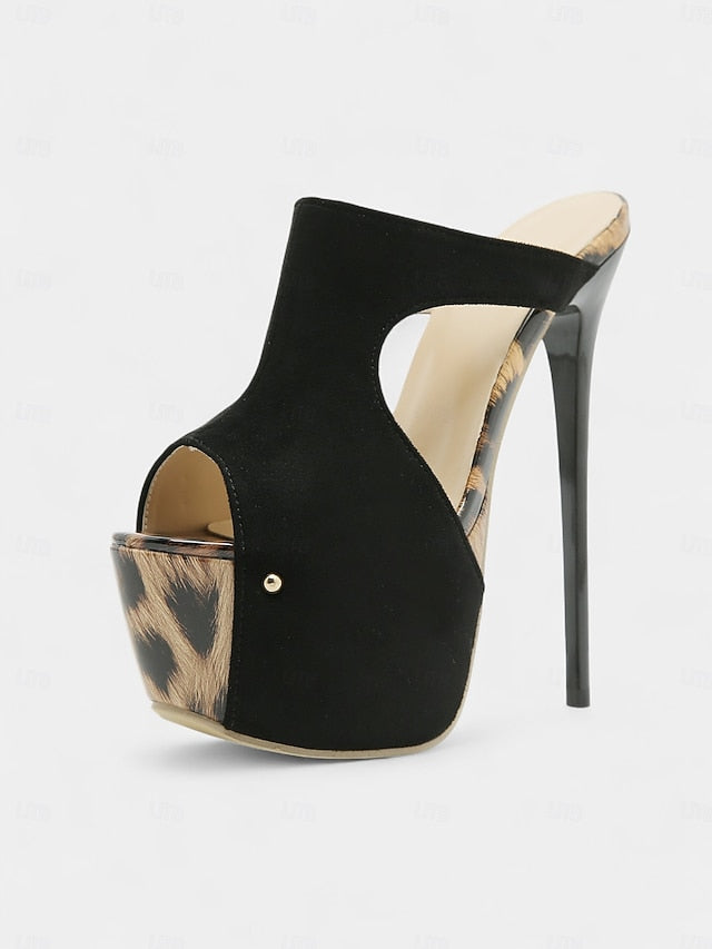 Platform Peep High with Heel Black Toe Women's Mules