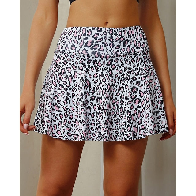 Women's Leopard Stripes Casual Skirt Tennis Skirts with