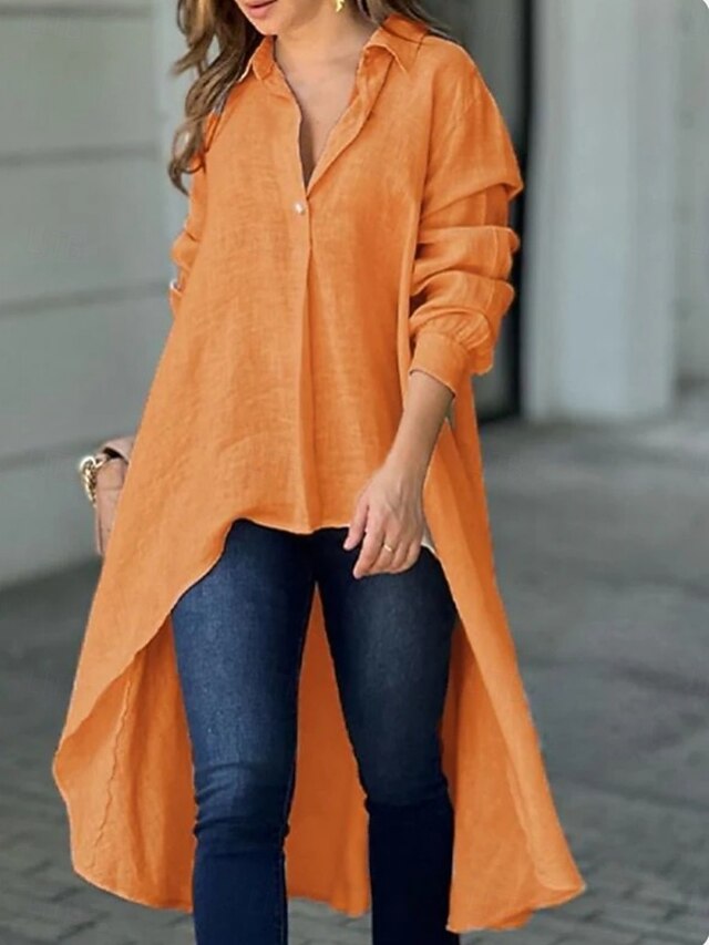 Women's Popover Shirt Casual Shirt Blouse Buttons Solid