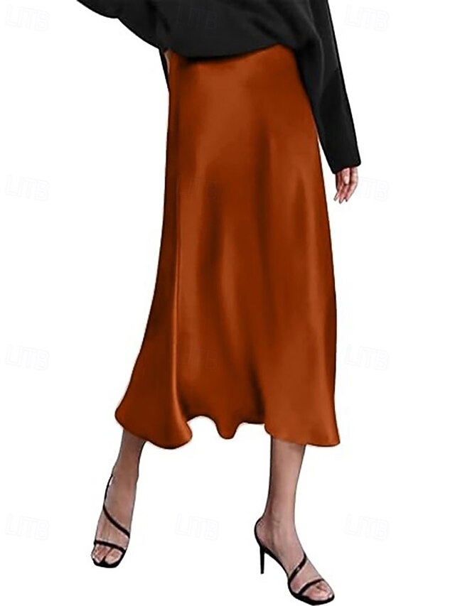 Women's Elegant Fashion Casual Midi Mid Rise Skirts Plain