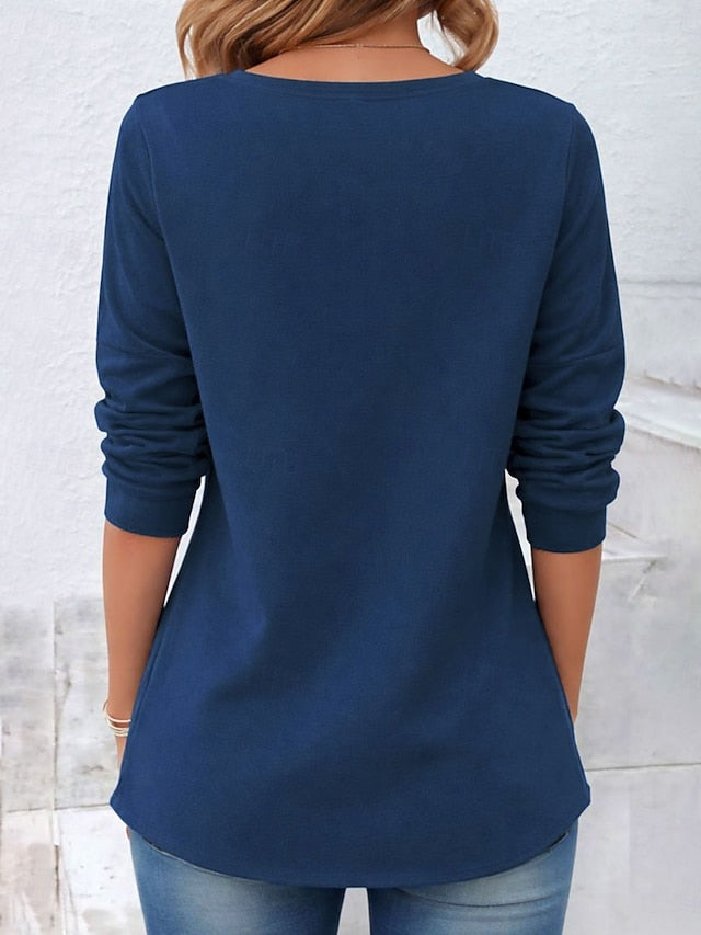 Women's T shirt Long Sleeve Solid Color Stylish Casual Long
