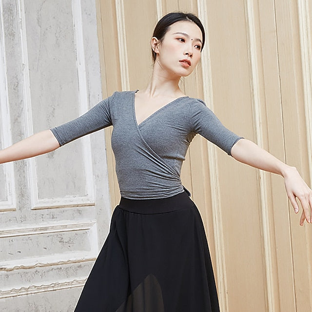 Breathable Ballet Top Ruching Bandage Solid Women's