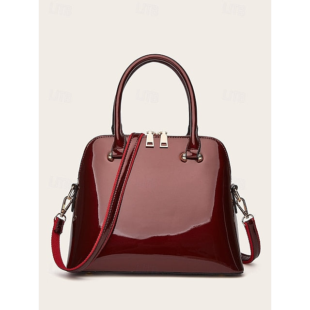 Elegant Leather Women's Tote Shiny Patent Green - Bag