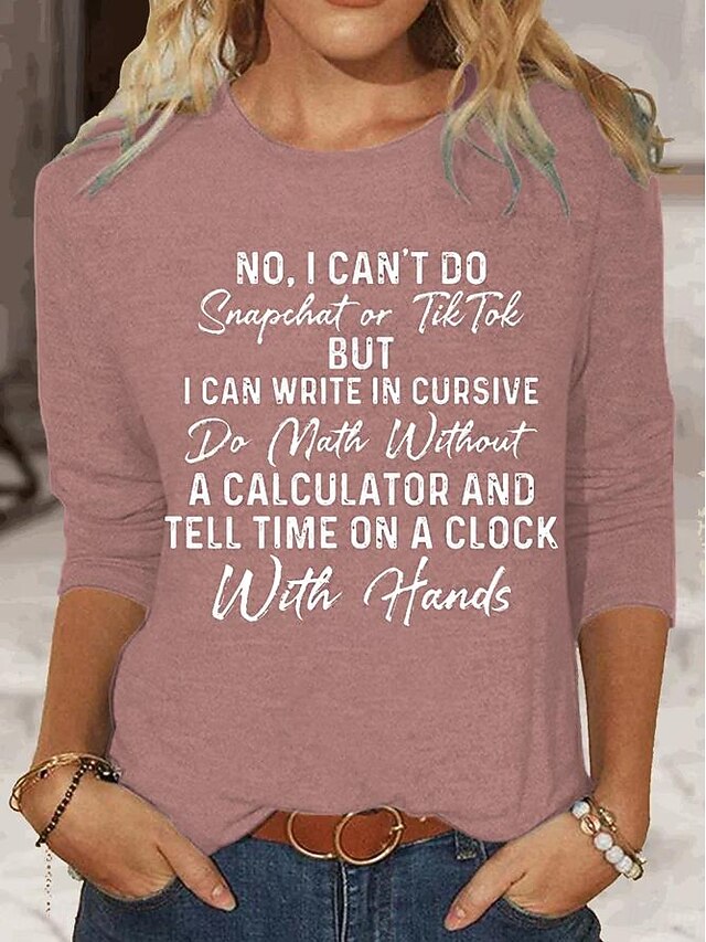 Women's T shirt Long Sleeve Letter Behavior Fashion Long