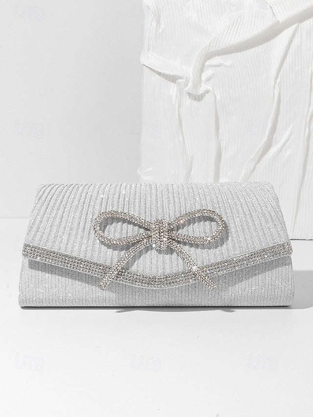 Blue Rhinestone Glitter Accent with Clutch Purse Bow