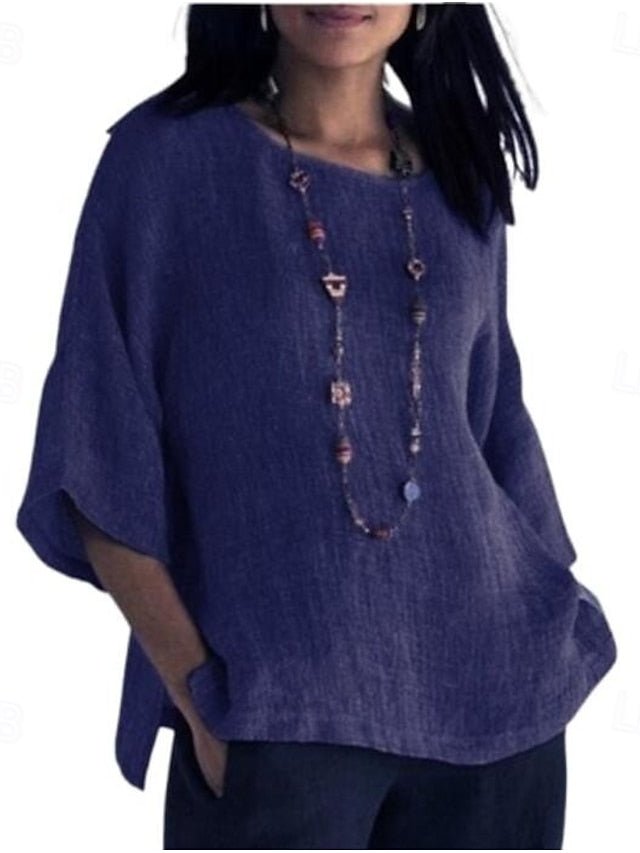 Women's Shirt Cotton Blend Blouse Solid Color Stylish