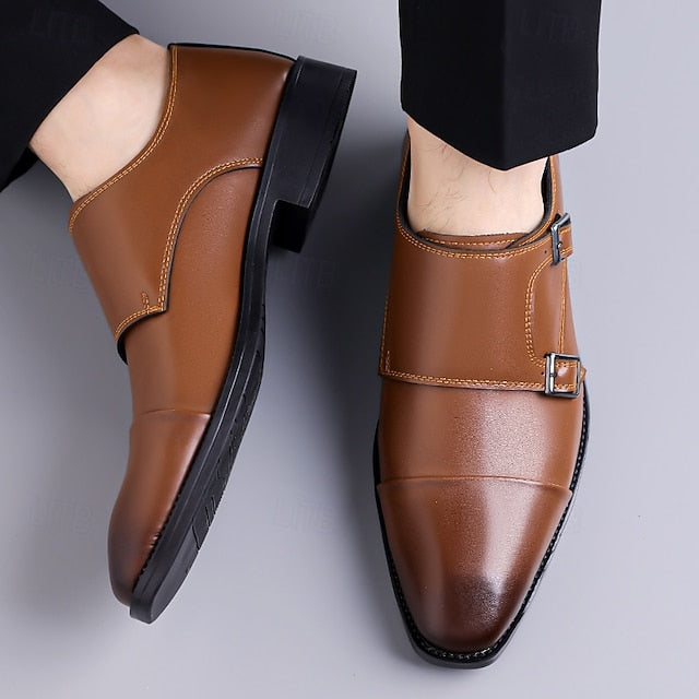 – Elegant Monk Men's Strap Double Leather Shoes