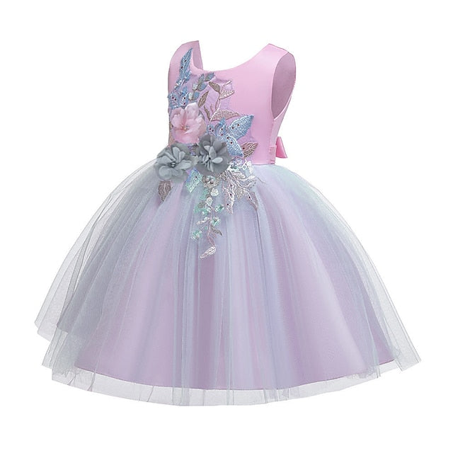 Lace Kids Purple Blue Girls' Party Dress Blushing Floral