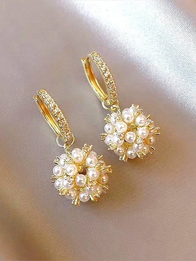 Imitation - Women's String Pearl Earrings Plated Gold