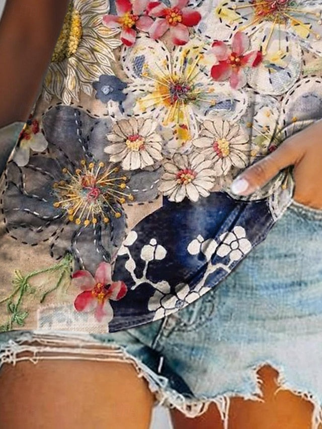 Women's T Shirt Print Floral Graffiti Bohemia Vintage