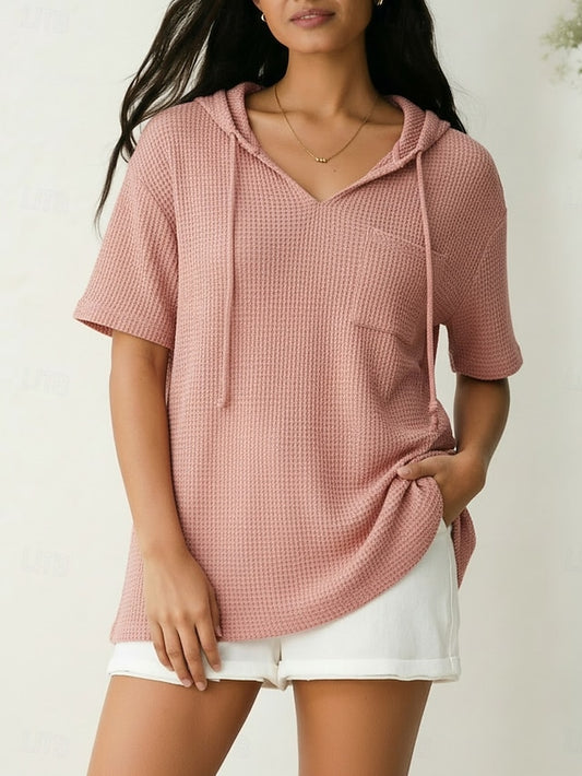 Women's Texture Blouse Waffle Knit Tops Graphic Plain
