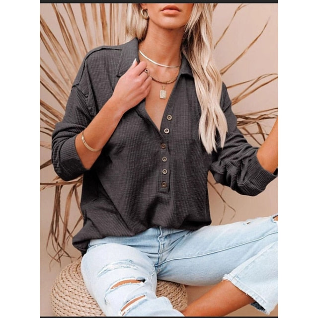 Women's Popover Shirt Casual Shirt Corduroy Shirt Blouse