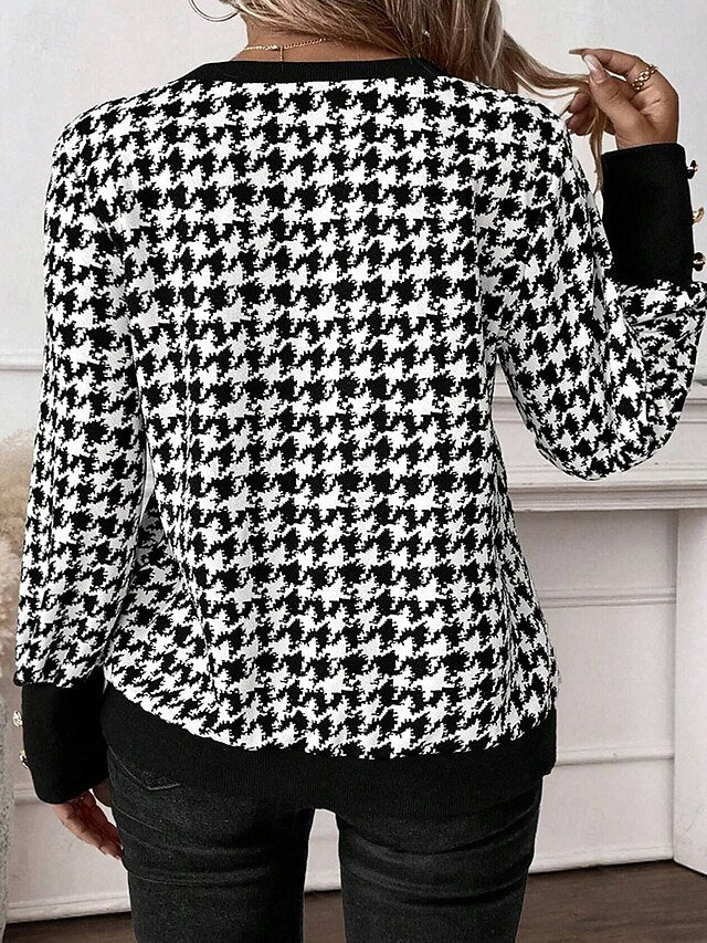 Women's T Shirt Tee Top Patchwork Leopard Plaid Elegant