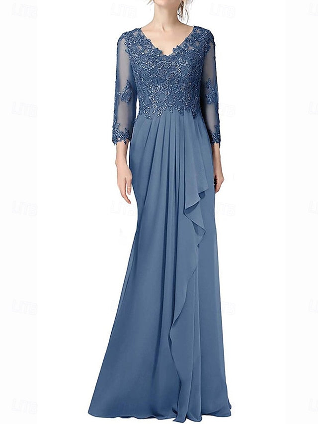 Dress Neck the A-Line Length Bride Elegant Mother Floor of V