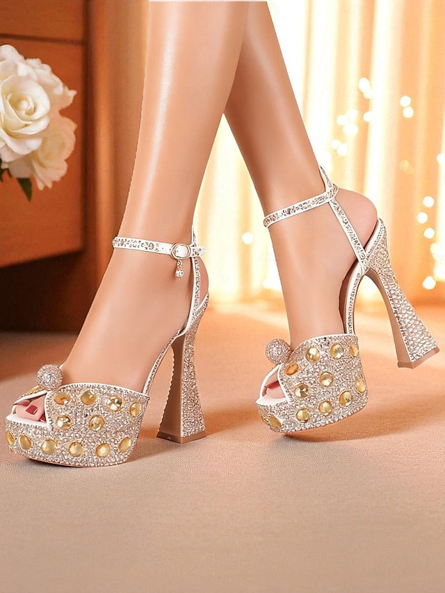 High Heel Sandals Matching Rhinestone Platform Women's with