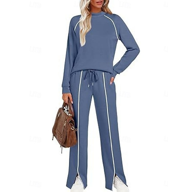 Women's Tracksuit Pants Sets Long Sleeve Crew Neck Solid