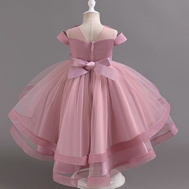 Solid Wedding Party Short Color Girls' Sleeve Kids Dress