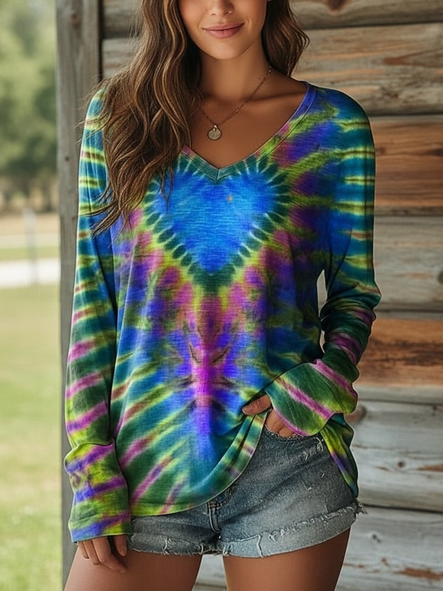 Women's T Shirt Print Heart Graphic Tie Dye Bohemia Vintage