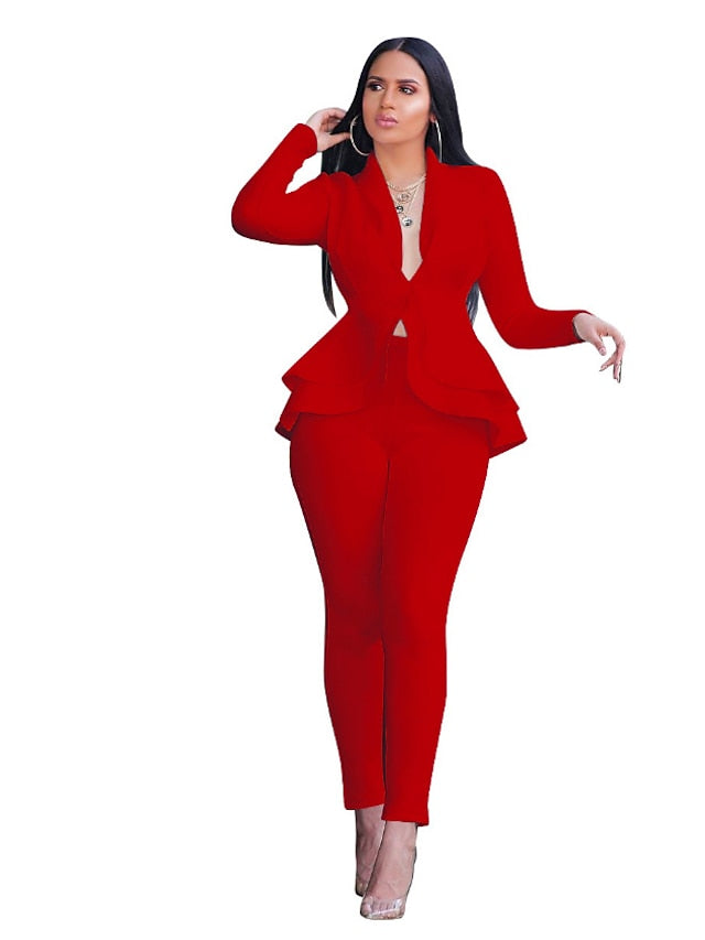 Women's Blazer Office Suit Pants Sets Long Sleeve Shirt