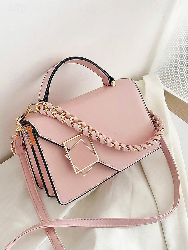 Women's Elegant Faux Leather Crossbody Handbag, Chic Top