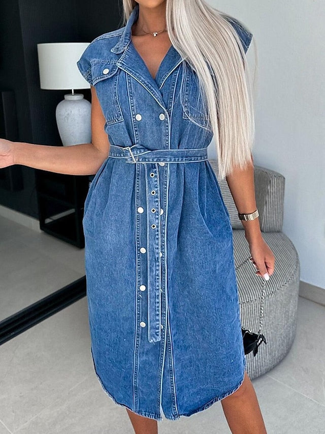 Women's Denim Dress Shirt Dress Midi Dress Date Vacation