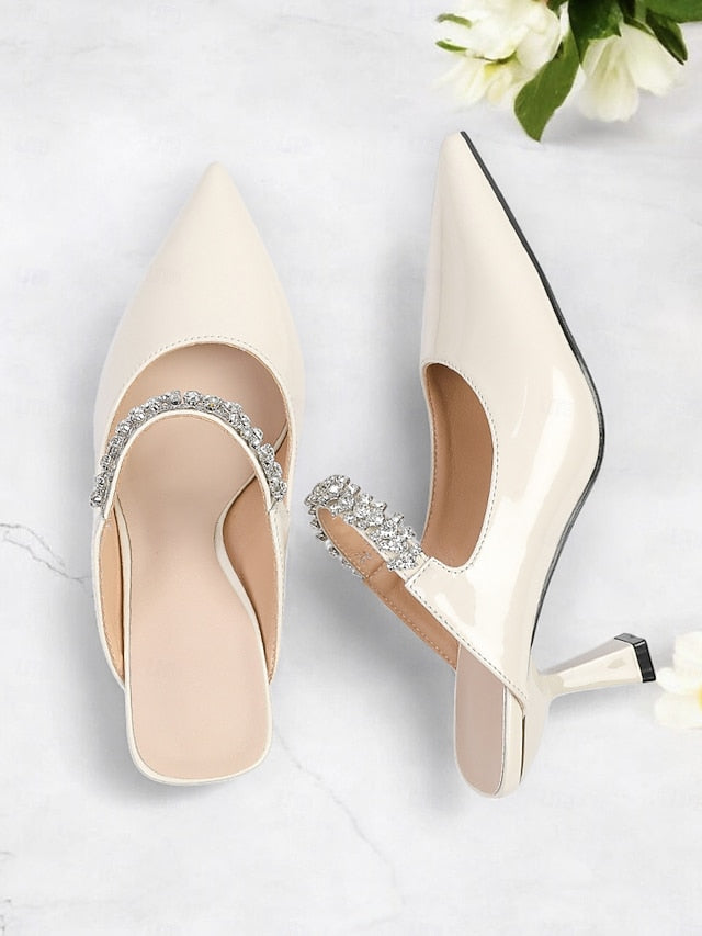 Pointed-Toe Heeled Slip-On Rhinestone Women's Embellished