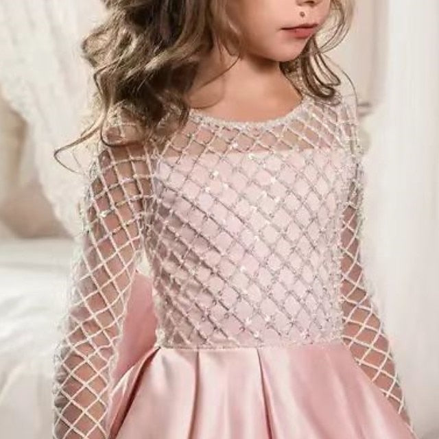 Dress Flower Kids Party Girls' Solid Long Girl Color