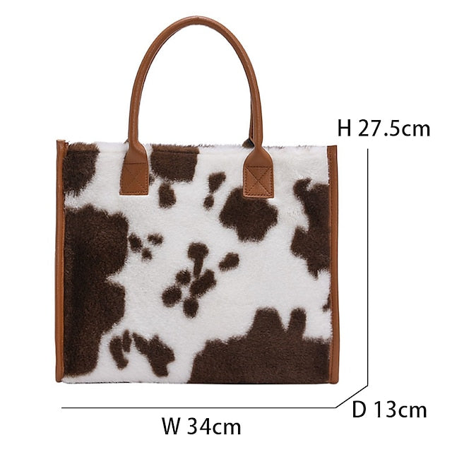 Brown Bag Leather Fur with Women's Print Faux Tote Leopard