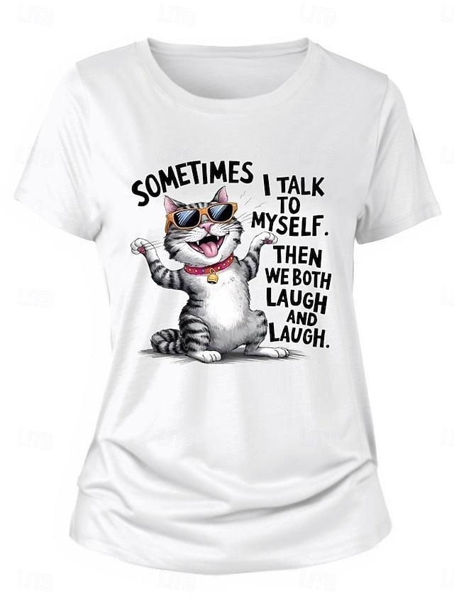 Women's 100% Cotton T Shirt Casual Cat Regular Tops Short