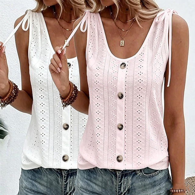 Multi Packs 2pcs Women's U Neck Sleeveless White+Pink Tank