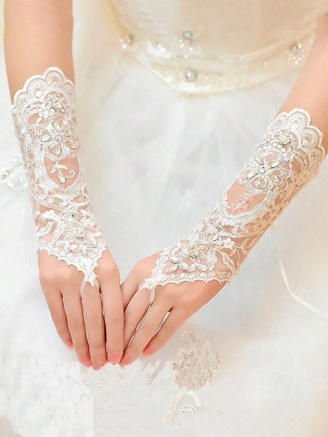 with Elegant Accessories Lace Gloves – Bridal Wedding Pearls