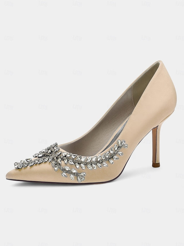 Rhinestone-Embellished – Women's Satin Heels Stiletto