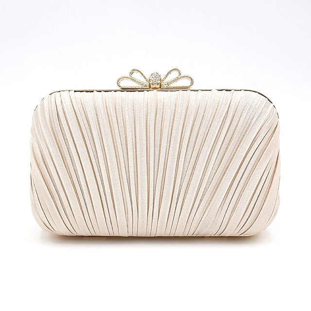 Pleated Rhinestone White Bag Bow – Women's Clutch Elegant