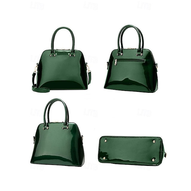 Elegant Leather Women's Tote Shiny Patent Green - Bag