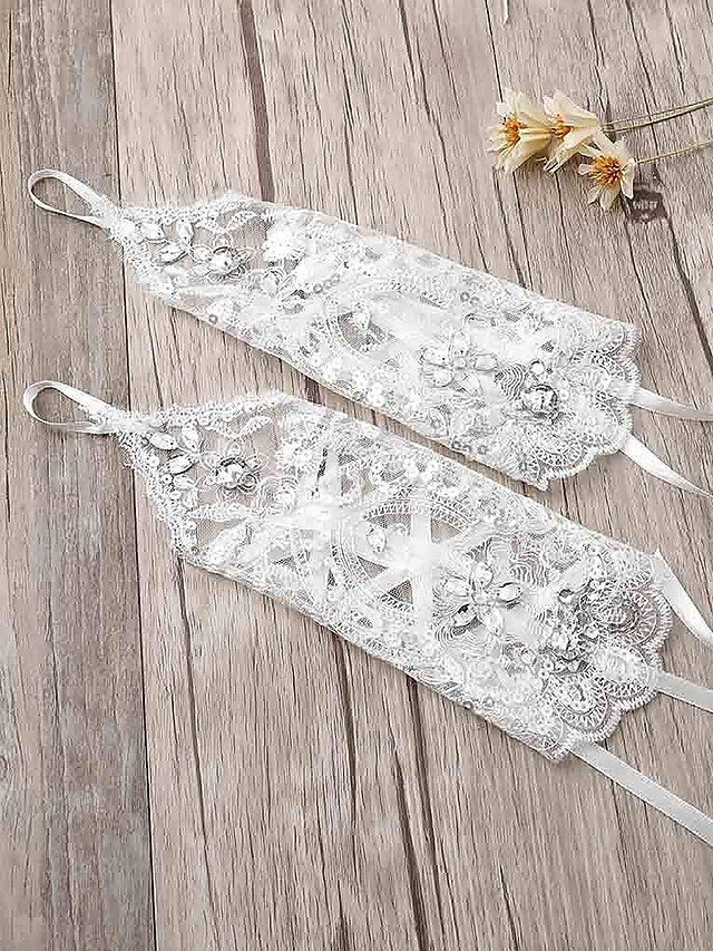 with Elegant Accessories Lace Gloves – Bridal Wedding Pearls