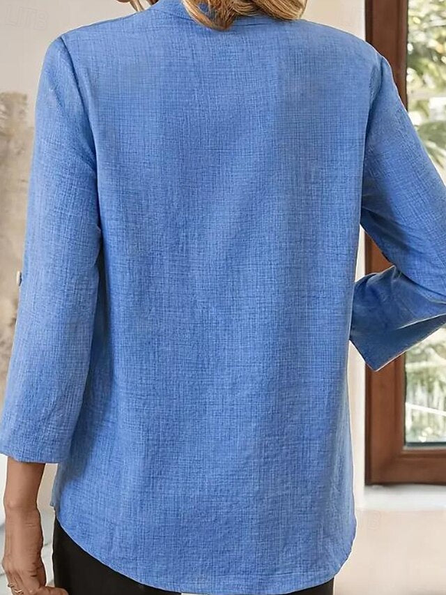 Women's Shirt Blouse Pocket Solid Color Casual Long Sleeve