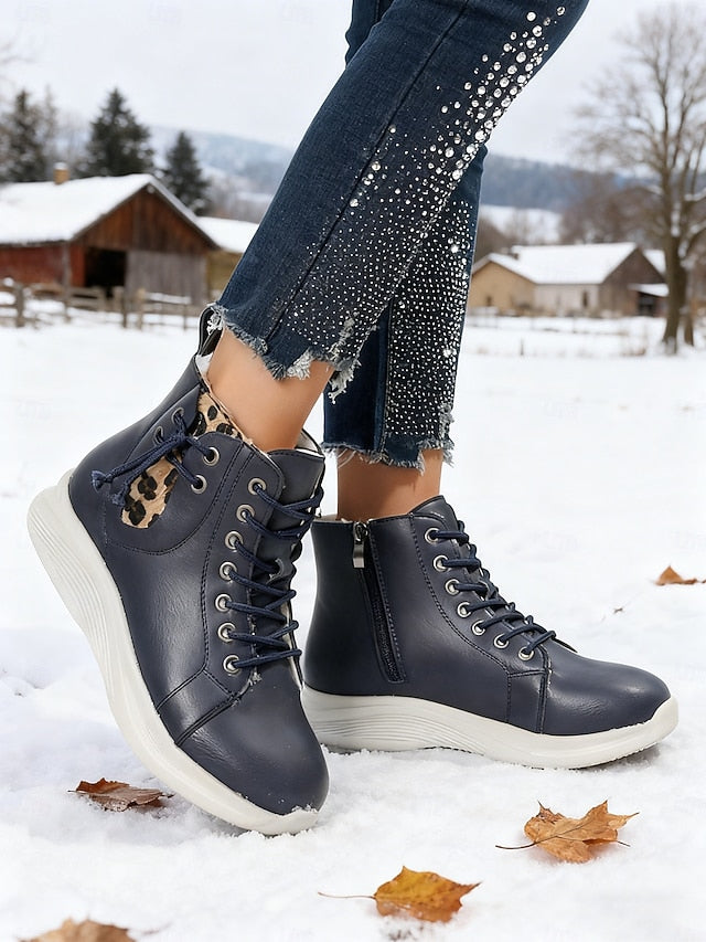 Women's Light Brown High-Top Sneaker Boots with Leopard