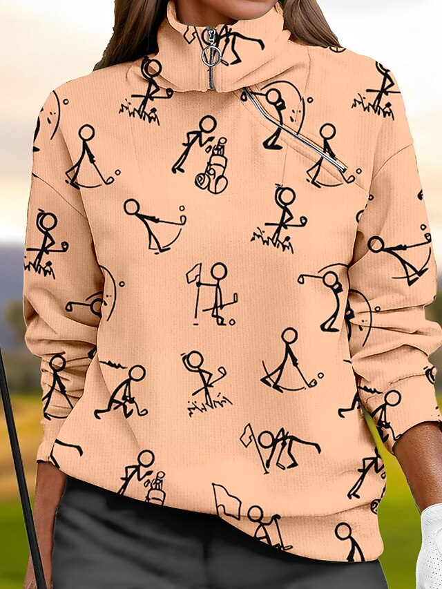 Women's Golf Pullover Sweatshirt Black White Yellow Long