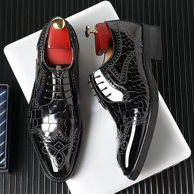 Men's Patent Shoes Burgundy Leather Brogue with Oxford