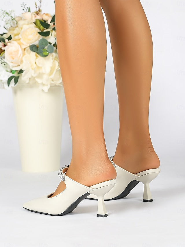 Pointed-Toe Heeled Slip-On Rhinestone Women's Embellished