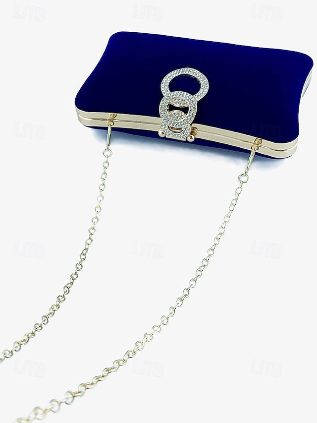 Ring Bag Clutch Velvet Rhinestone Women's with Elegant Blue
