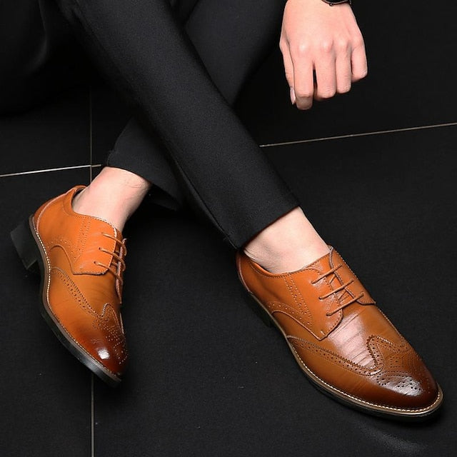 Shoes Blue Brogue with Faux Oxford Men's Classic Leather