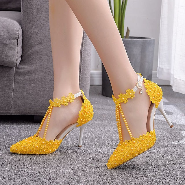 Wedding Bridal Heel Women's Lace High Shoes Pointed