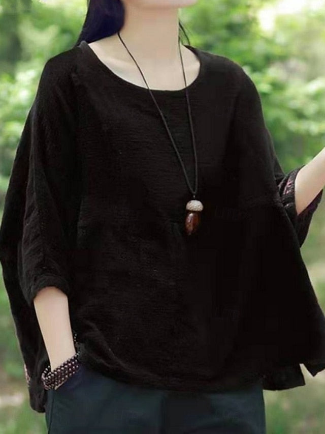 Women's Shirt Blouse Solid Color Stylish Casual 3/4 Length