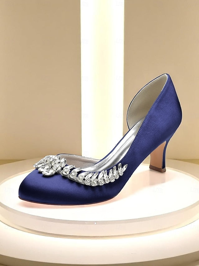 Heel Kitten Low Toe Women's Heels Satin Round - Silver