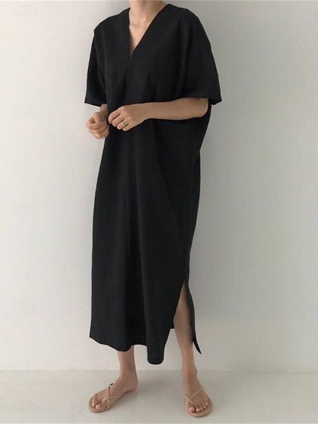 Women's Black Apricot Summer Spring Maxi Dress Cotton Blend