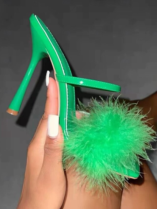Feathered Bold High Sandals Heeled Green –