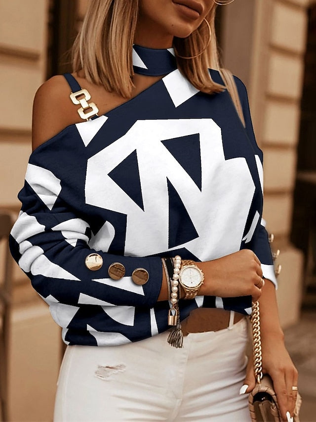 Women's Shirt Blouse Streetwear Geometric Cut Out Print